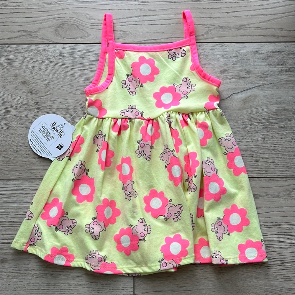 Peppa pig dress infant 18 months yellow and neon pink floral